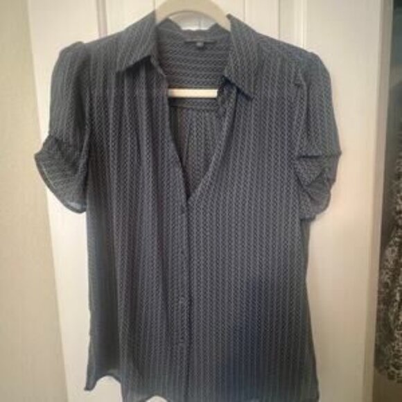 Tops - Navy and White Patterned Top